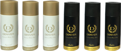

Denver 3 IMPERIAL AND 3 CALIBER (PACK OF 6) Body Spray - For Men(165 ml, Pack of 6)