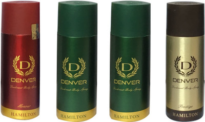 

Denver 1 HONOUR, 2 PRESTIGE AND 1 GREEN (PACK OF 4) Body Spray - For Men(165 ml, Pack of 4)