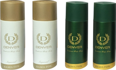 

Denver 2 IMPERIAL AND 2 GREEN (PACK OF 4) Deodorant Spray - For Men(165 ml, Pack of 4)