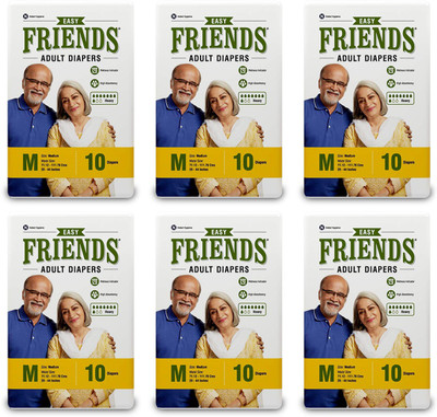 

Friends EASY ADULT DIAPERS, SIZE MEDIUM, 10 PCS PACK, COMBO OF 6 PACKS, FOR WAIST SIZE 28''-44'' INCHES, TOTAL 60 DIAPERS Adult Diapers - M(60 Pieces)