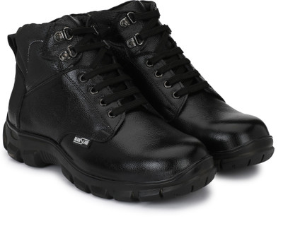 

Manslam Genuine Leather Safety Shoe with Steel Toe Boots For Men(Black
