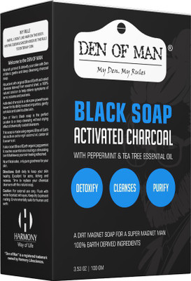 

Den of Man Activated Charcoal Black Soap | 100GM | With Peppermint & Tea Tree Essential Oil | A Dirt Magnet Soap For A Super Magnet Man(100 g)
