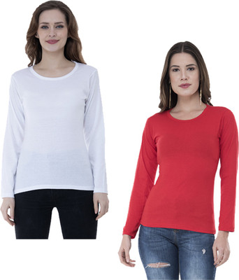 IndiWeaves Solid Women Round Neck Multicolor T-Shirt