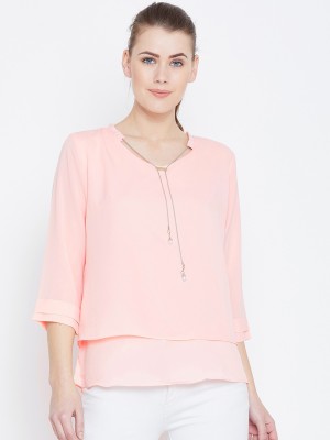 Camey Party Regular Sleeve Solid Women Pink Top