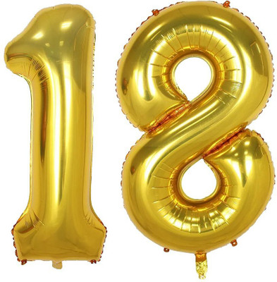 Bash N Splash Solid Golden Number Foil Balloon eighteen 18 Birthday Party Balloon Letter Balloon(Gold, Pack of 1)