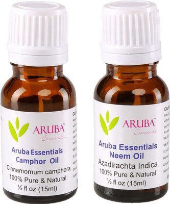 

Aruba Essentials 100% Undiluted Camphor Oil & Neem Oilfor Face, Skin & Hair 15 ml Each Total 30 ml(30 ml)