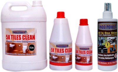 INDOPOWER TILES CLEANER COMBO PACK(500ml+1ltr+5ltr.)+ALL IN-ONE MULTI-PURPOSE SHINER 200ml. ROSE(4 x 1675 ml)