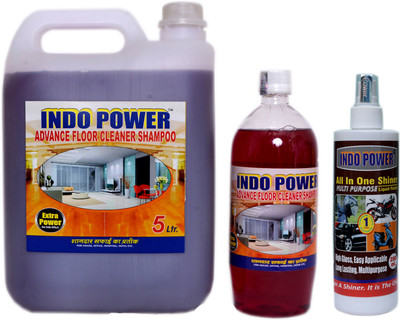 INDOPOWER ADVANCE FLOOR CLEANER SHAMPOO MOGRA (1ltr.+ 5ltr.) COMBO PACK+ALL IN-ONE MULTI-PURPOSE SHINER 200ml. MOGRA(3 x 2066.67 ml)