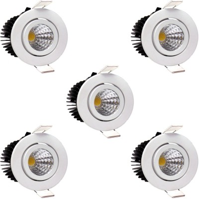 GALAXY LED Ceiling COB Spot Light - 3 Watt - Round - Warm White (2700K) Tilt Pack of 5 Recessed Ceiling Lamp(White)