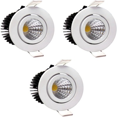 GALAXY LED Ceiling COB Spot Light - 3 Watt - Round - Warm White (2700K) Tilt Pack of 3 Recessed Ceiling Lamp(White)