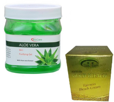 

Pink Root GOLD BLEACH 43G WITH BIOCARE ALOEVERA GEL 500GM(Set of 2)