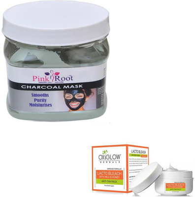 

Pink Root CHARCOAL MASK 500GM WITH OXYGLOW LACTO BLEACH 50GM(Set of 2)
