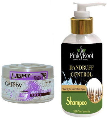

Pink Root DANDRUFF CONTROL SHAMPOO 200ML WITH GATSBY LIGHT LEVEL 2 WATER GLOSS SOFT GEL(Set of 2)