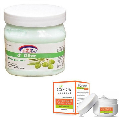 Pink Root D OLIVE CREAM 500GM WITH OXYGLOW LACTO BLEACH 50GM(Set of 2)