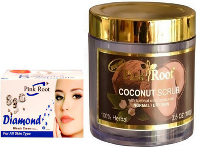 

Pink Root COCONUT SCRUB 100GM WITH DIAMOND BLEACH 50GM(Set of 2)
