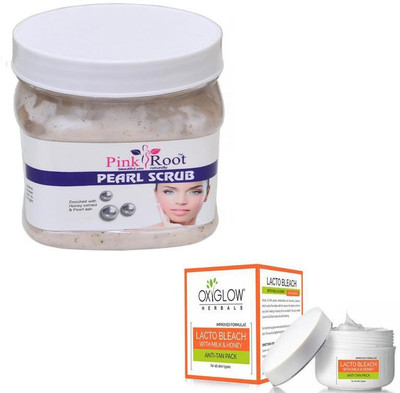 

Pink Root PEARL SCRUB 500GM WITH OXYGLOW LACTO BLEACH 50GM(Set of 2)