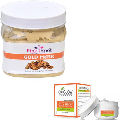 

Pink Root GOLD MASK 500GM WITH OXYGLOW LACTO BLEACH 50GM(Set of 2)