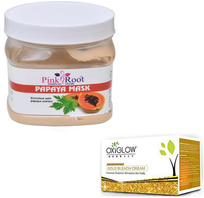 

Pink Root PAPAYA MASK 500GM WITH OXYGLOW GOLD BLEACH 50GM(Set of 2)