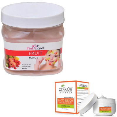 

Pink Root FRUIT SCRUB 500GM WITH OXYGLOW LACTO BLEACH 50GM(Set of 2)