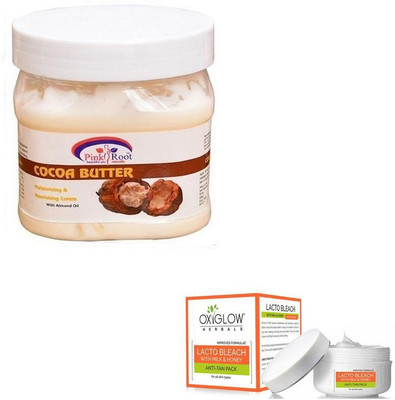 

Pink Root COCOA BUTTER CREAM 500GM WITH OXYGLOW LACTO BLEACH 50GM(Set of 2)