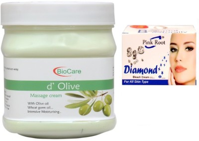 PINKROOT DIAMOND BLEACH 43G WITH D'OLIVE MASSAGE CREAM 500G(2 Items in the set)