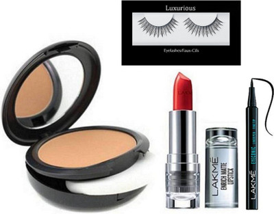 

luxurious Eyelashes & Compact & Lakme Red Shade Lipstick & Eyeconic Pencil Eyeliner(Set of 4)