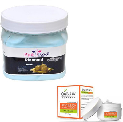 

Pink Root DIAMOND CREAM 500GM WITH OXYGLOW LACTO BLEACH 50GM(Set of 2)