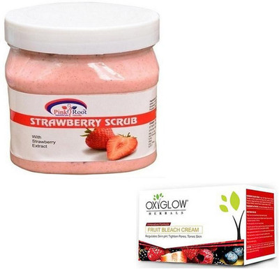 

Pink Root SHEA STRAWBERRY SCRUB 500GM WITH OXYGLOW FRUIT BLEACH 50GM(Set of 2)