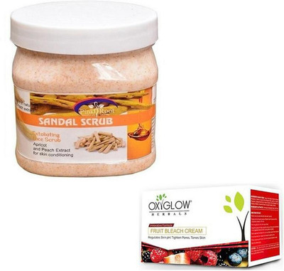 

Pink Root SANDAL SCRUB 500GM WITH OXYGLOW FRUIT BLEACH 50GM(Set of 2)