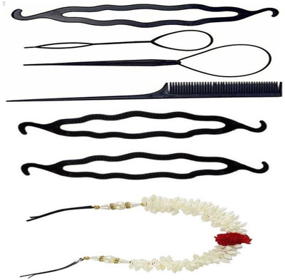 

S R Enterprises new stylish bridal gajra and diy kit hair twists juda bun [pack of 7 pcs](Set of 7)