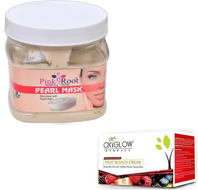

Pink Root PEARL MASK 500GM WITH OXYGLOW FRUIT BLEACH 50GM(Set of 2)