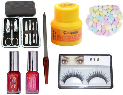 

RTB 2 Nail Paint, Manicure Kit, Dips & Twist, Cotton Balls, Filer, False Eyelash(Set of 6)