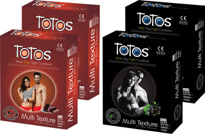 

Totos Multi Texture Honeymoon Pack Premium 3 In 1 (Dotted+Ribbed+Plain) Chocolate Black Current Flavour Condom(Set of 3, 12S)