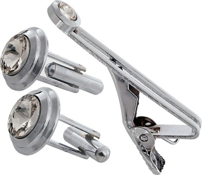 Lucky Jewellery Alloy Cufflink & Tie Pin Set(White)