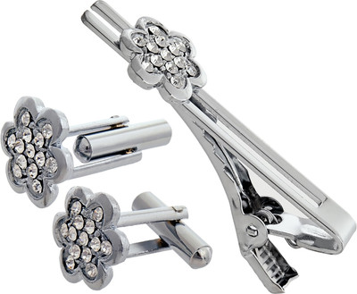 Lucky Jewellery Alloy Cufflink & Tie Pin Set(White)