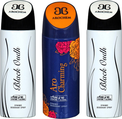 

AROCHEM black oudh,aro charming and black oudh combo Body Spray - For Men & Women(300 ml, Pack of 3)