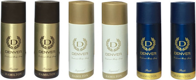 

Denver 2 PRESTIGE , 2 IMPERIAL AND 2 PRIDE (PACK OF 6) Body Spray - For Men(165 ml, Pack of 6)