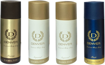 

Denver 1 PRESTIGE , 2 IMPERIAL AND 1 PRIDE (PACK OF 4) Body Spray - For Men(165 ml, Pack of 4)