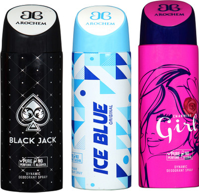 

AROCHEM black jack,ice blue and charming girl combo Body Spray - For Men & Women(300 ml, Pack of 3)