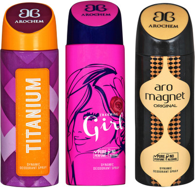 

AROCHEM titanium,charming girl and aro magnet combo Body Spray - For Men & Women(300 ml, Pack of 3)