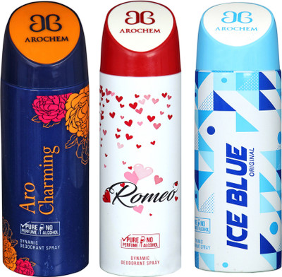 

AROCHEM aro charming,romeo and ice blue combo Body Spray - For Men & Women(300 ml, Pack of 3)