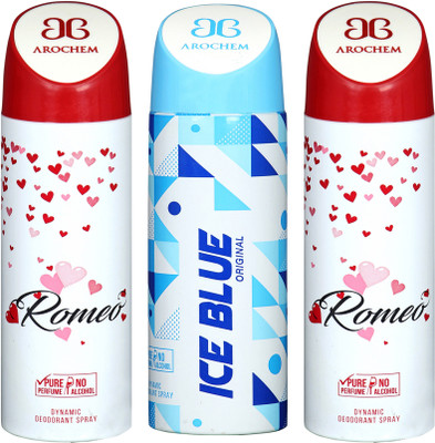 

AROCHEM romeo,ice blue and romeo combo Body Spray - For Men & Women(300 ml, Pack of 3)