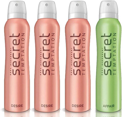 

Secret Temptation 1 Affair and 3 Desire Deodorant Spray - For Women(600 ml, Pack of 4)