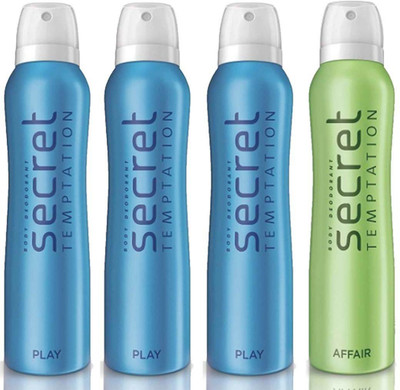 

Secret Temptation 1 Affair and 3 Play Deodorant Spray - For Women(600 ml, Pack of 4)