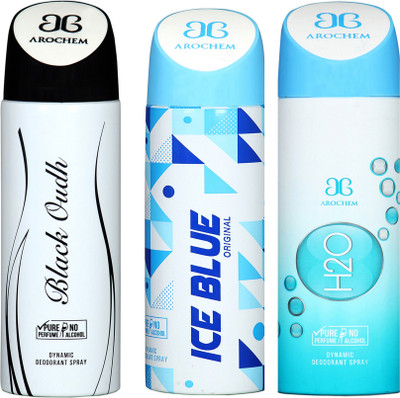 

AROCHEM black oudh,ice blue and h2o combo Body Spray - For Men & Women(300 ml, Pack of 3)