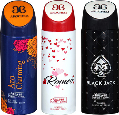 

AROCHEM aro charming,romeo and black jack combo Body Spray - For Men & Women(300 ml, Pack of 3)