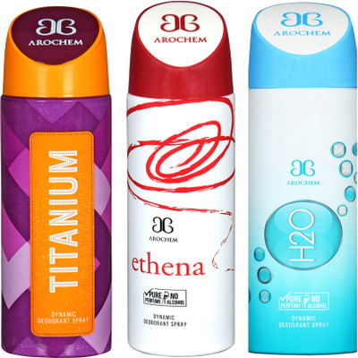 

AROCHEM titanium,ethena and h2o combo Body Spray - For Men & Women(300 ml, Pack of 3)