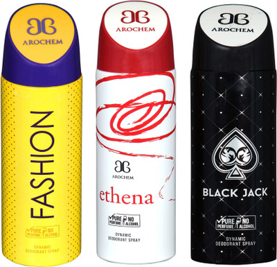 

AROCHEM fashion,ethena and black jack combo Body Spray - For Men & Women(300 ml, Pack of 3)
