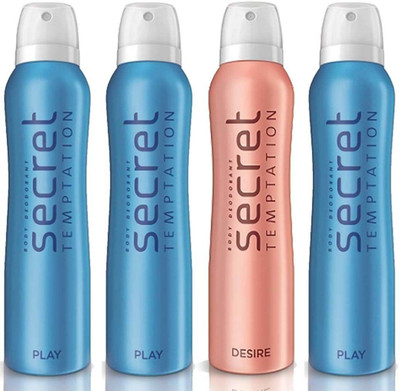 

Secret Temptation 1 Desire and 3 Play Deodorant Spray - For Women(600 ml, Pack of 4)