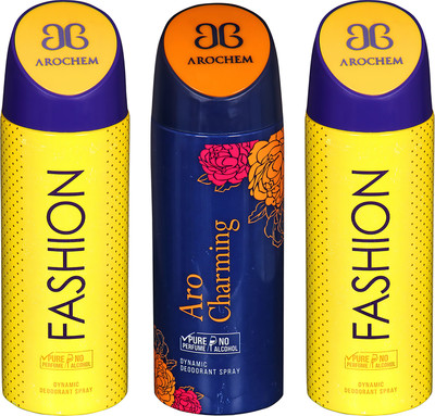 

AROCHEM FASHION , ARO CHARMING AND FASHION DYNAMIC PURE ORIGINAL Deodorant Spray - For Men & Women(200 ml, Pack of 3)